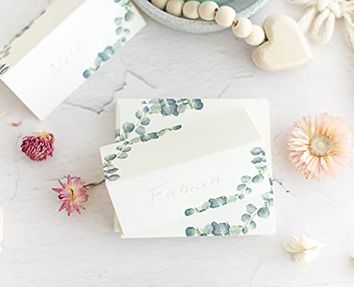 25 Stück - Tischkärtchen, Platzkarten, Sitzkarten für Deine Hochzeit, Geburtstag, Kommunion, Konfirmation oder Taufe (Eukalyptus) Cover