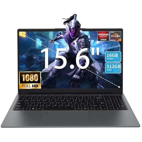 15.6 Inch Gaming Laptop - AMD Ryzen 7 5825U Processor (8C/16T, 2.0-4.5GHz), AMD Radeon Graphics, 16GB DDR4 RAM 512GB NVMe SSD Laptop Computer with Backlit KB, Fingerprint Reader, Webcam Switch