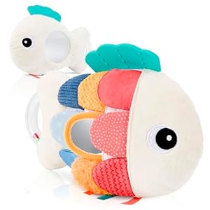 Soft Baby Sensory Toy With Tummy Time Mirror – Entertaining Fish Toy For Infants 0-6, 3-6, 6-12 Months With Rattle & Crinkle Paper – Perfect Montessori for Baby Showers & as Newborn/Infant Gift