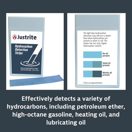 Image of Justrite Hydrocarbon Test Strips for Oil and Water, 2.75 inch x 0.75 inch Instant Results, Pack of 100, Blue, 26486