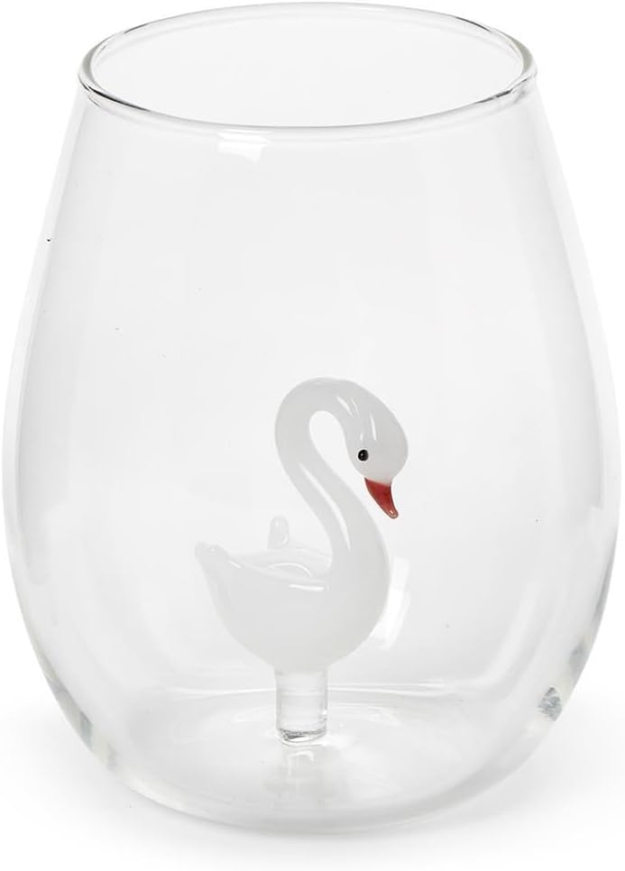 Two's Company Swan Stemless Wine Glass, 20-Ounce, Glass