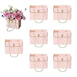 LONG XIN SERIES 8PCS Pink Floral Gift Bags Duty Reusable Paper Gift Boxes Luxury Present Packaging with Handles for Gift Package Wedding Birthday