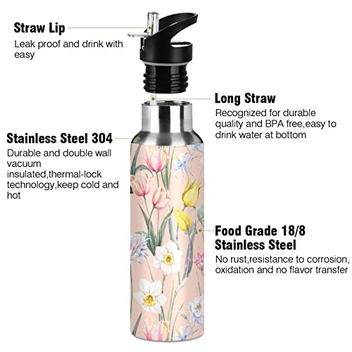 Burbuja Watercolor Floral Stainless Steel Water Bottle, Vacuum Insulated Water Bottles With Straw Lid For Sports, Gym, School - Leak & Sweat Proof, Bpa Free, 32 Oz #TOP2