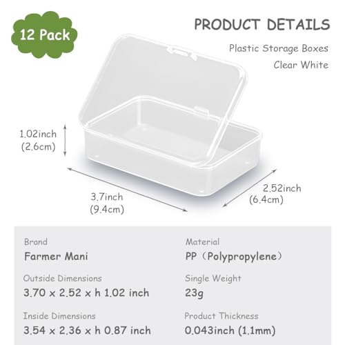 Image of 12 Pack Rectangle Plastic Clear Storage Containers Box (3.54 x 2.36 x 0.87 inch) for Beads, Coins, Safety Pins and Other Craft Jewelry Watch Findings