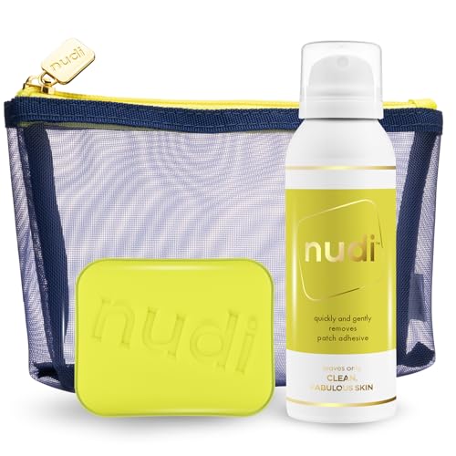 Nudi Dissolvant adhésif en spray, tampon Nudi et porte-monnaie – Enlève sans effort la colle, le ruban adhésif et les adhésifs médicaux, ne laisse aucun résidu, 100 ml