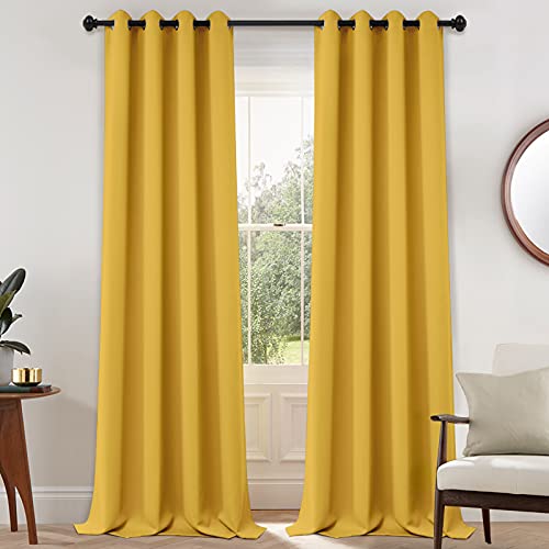 Yakamok Blackout Curtains Room Darkening Thermal Insulated with Grommet Window Curtain for Bedroom, 52x108 inch,Mustard Yellow, 2 Panels