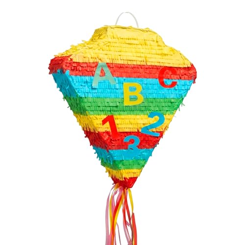 Relaxdays Pinata Einschulung mit Stab & Maske Partypinata Kinder Schulanfang zum Befüllen HBT: 48x36x7 5 cm bunt