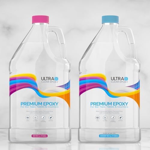 Ultra Clear Epoxy Resin and Hardener | Scratch Resistant, Crystal Clear Coating, Glossy, Low Odor Epoxy Primer | Ideal for Bar Tops, Tables, & Countertops - (2 Gallons Combined/128oz Each)