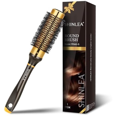 Small Round Hair Brush for Short Hair, Aluminum Roller Brush for Blow Drying Bangs, Salon Hairbrushes for Women Curly and Straight Hair - 1.3 Inch Barrel, 1.9 Inch with Bristles Cover