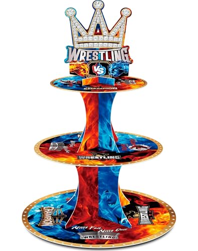 HAPPARTY 1PCS Wrestling Cupcake Stand Dessert Display Tower Holder Party Favor for Wrestling Sports Birthday Table Centerpiece Decorations Supplies