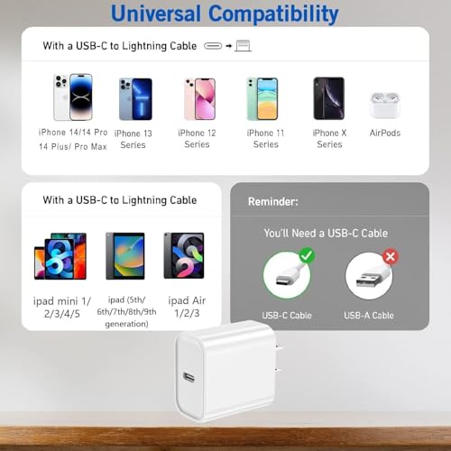 Image of iPhone Charger Fast Charging,PD i Phone USB C Wall Charger Block i Phone 14 Fast Charger with 3FT USB C to Lightning Cable Cord, Type-C Power Adapter Cube for iPhone 14 /13 /12 /11 /XS Max /XR /X /8 /7 /SE2022