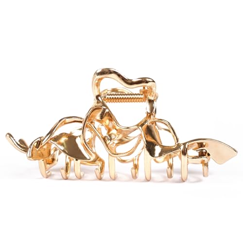 MinoCino Goldene Haarklammer Damen 1 Stück Große Metall Haarspange mit flüssigmetall Design Starker Halt für Dickes Haar Elegant und Festlich Haarclips Geschenkidee für Alltag