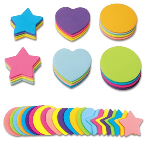 AYSYR 720 Blätter Sticky Notes,Bunt Haftnotizen Klebezettel Klein,24 Stück Notizzettel Selbstklebend für Notizen To-Do-Listen,Herzen Sterne Runde Haftnotizen Lustig für Büro Zuhause Schule(8 Farben)
