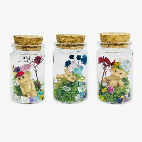 3pcs mini Troll Dolls Terrariums Handmade DIY Hand-crafte Retro Vintage Troll Doll encased in 3 Glass Bottles