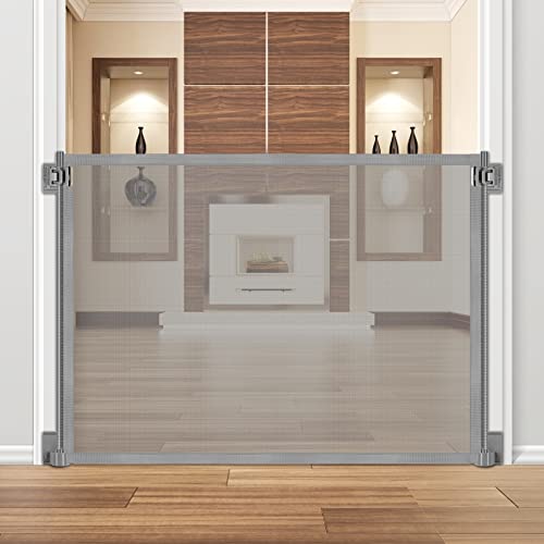 Image of Dog Gate 70.8" Retractable Pet Gate Easy Installation: Adhesive Tape or Screws Pet Gates for Dogs Space Saving Dog Gates for The House Portable Folding Safety Guard Gates for Dogs Indoor Baby Gate