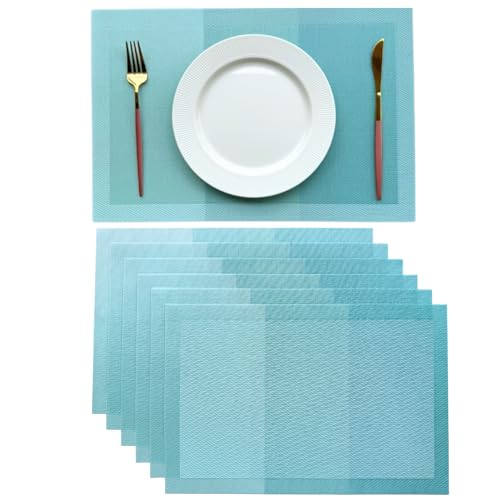 Image of Livmodern Premium PVC Dining Table Mats for 6 Seater| Woven PVC Mats | Moderate Heat Resistant & Anti Skid Placemats | Wipeable & Washable Set of 6-Ocean Waves