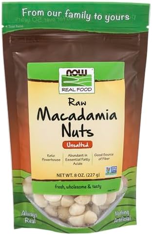 NOW Foods, Raw Macadamia Nuts, Unsalted, Good Source of Fiber, Non-GMO Project Verified, 8-Ounce (Packaging May Vary)