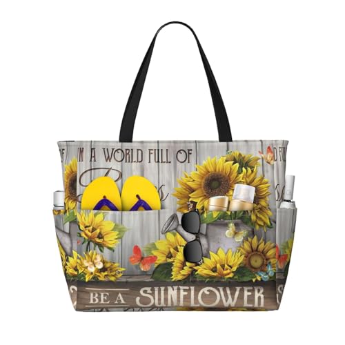 Be A Sunflower Butterfly Large Capacity Waterproof Beach Travel Bag With Multiple Pockets - Sandproof Tote For Swimming & Camping