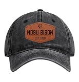 North Dakota State Bison Officially Licensed Dad Hat - Unisex Baseball Cap with Hexagon Engraved Leather Patch Black
