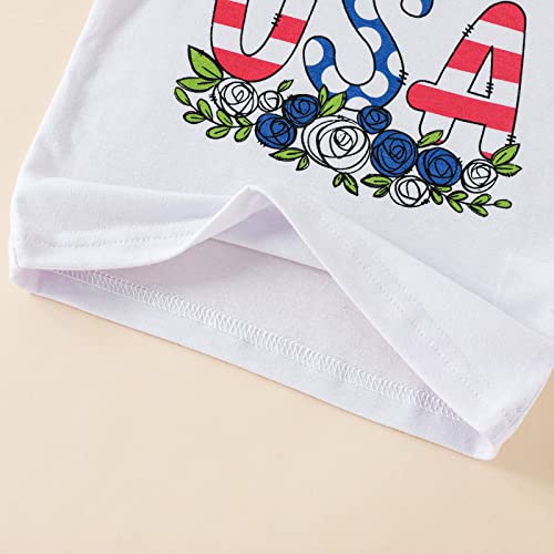 Calças de moletom para meninas, dia 4 de julho, sem mangas, shorts listrados, Branco, 12-18 Meses