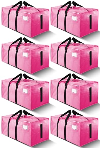 Image of HOMESURE Supports 200lbs Heavy Duty Moving Bags - Strong Zipper & Wrap-Around Handles - Water-Resistant Storage Totes, Durable Alternative to Moving Boxes - 8 Pack - Pink