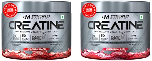 Image of Bigmuscles Nutrition Creatine 155G (50 Servings) Powder Sex On The Beach | Micronized Monohydrate For Muscle Repair & Strength & Creatine 155G (50 Servings) Watermelon Slush Combo