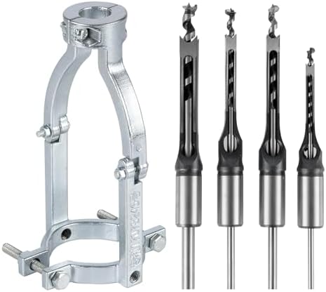 UwinVwin Square Hole Drill Bit Adapter with 4pcs Square Hole Drill Bit, Mortising Attachment for Drill Press, Mortise Machine, Power Tool Accessory for Drill Machines