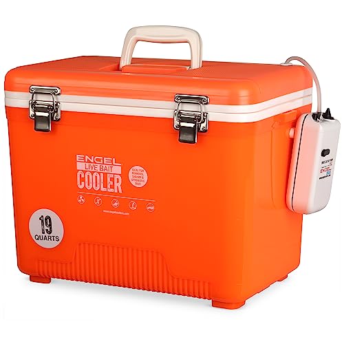 Image of Engel Live Bait Cooler Box with 2nd Gen 2-Speed Aerator Pump - Portable Fishing Station & Minnow Bucket for Shrimp & Other Live Fish with Aerator - ENGLBC-N