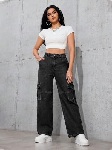 Image of Tagas Women Cargo Jeans | Women,s Cargos-Pants | (Women's) Denim Cargo's Pants || Cargo,s for Woman || Oversized-Jeans for Woman's || Loose Jeans Pant for Woman,s