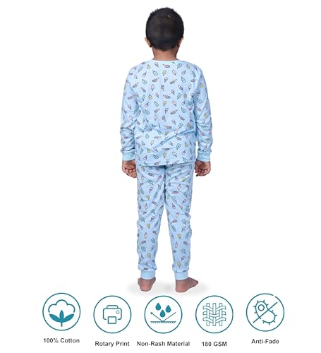 Image of Hestia | H.NSG.7 | Kids Nightwear | Sleepwear | Cotton | Trouser Full Sleeves Tshirt | Elastic Waist | Night Dress with Pyjama Tshirts for Boys | Breathable Fabric | Set 1