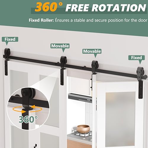 Puerta Bifold Granero 36in x 84in con 3 paneles de vidrio templado esmerilado y kit de herrajes para clóset, puerta corrediza con riel de 3.3 pies, fácil montaje miniatura 5
