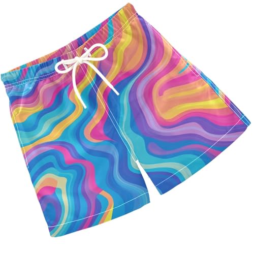 Pigsaly Boys' Swim Board Shorts Colorful Waves Rainbow Boy's Swim Trunks Kids Swimwear 4T