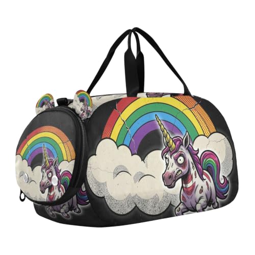 Bolsa de lona para gimnasio y viajes de fin de semana con diseño de unicornios zombies