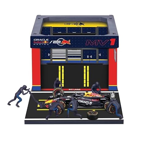 Bburago - Pit Stop Red Bull RB20 (2024) #1 Verstappen, Zestaw z Dioramą, Model Samochodu Skala 1:43 i 6 Mechaników, Szczegółowa Replika, Licencja Red Bull, Wiek 3+