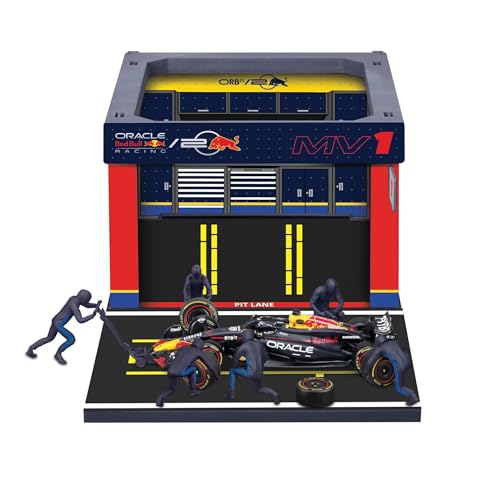 BBURAGO PIT STOP Red Bull RB20 (2024) #1 Verstappen, play set with diorama, 1:43 scale vehicle and 6 mechanics, detailed replica with official Red Bull licence, recommended age 3+ years