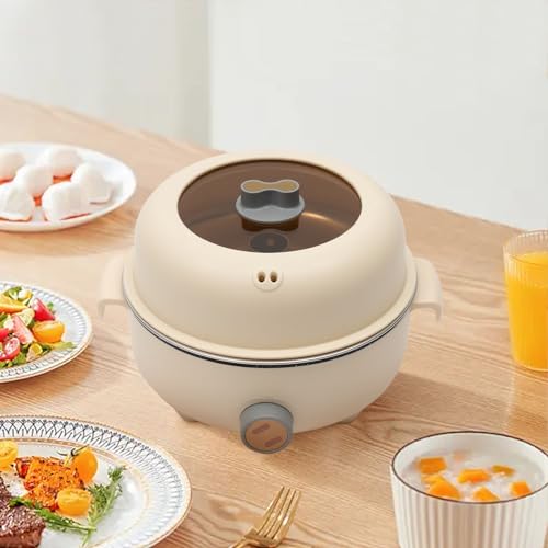 Elektrischer Hot Pot & Dampfgarer, 1,5 L Mini Antihaft-Bratpfanne Tragbare Multikocher Überhitzungsschutz mit Deckel, Kochtopf Elektropfanne für Wohnheim Camping Haus (Khaki) – Bild 4