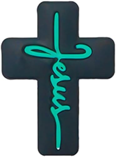 Miniatura 2 de Decoendiy 20 cuentas focales de silicona, cuentas religiosas en forma de cruz, cuentas impresas de vaca, cuentas espaciadoras de silicona sueltas,