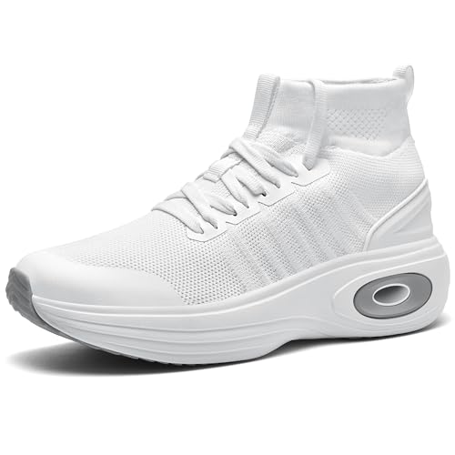Wondamo Damen Slip On Sneakers Plateau Turnschuhe High Top Mesh Leichte Atmungsaktiv Walkingschuhe Outdoor Sportschuhe Laufschuhe Gym Jogging Fitnessschuhe,Weiß,38EU