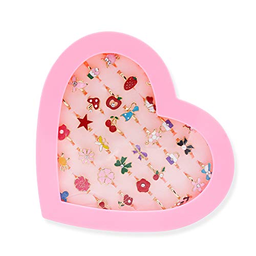 CLKJCAR Anillos niñas 36pcs,Anillos para Niñas Pequeñas, Princesa Joyas Anillos Ajustables de Las Muchachascon Caja para Niños Cumpleaños Fiesta Regalo