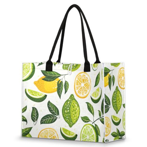 Leaves Lemon Tote Bag for Women Large Beach Bag Reusable Tote Bags for Work Travel Beach Shopping