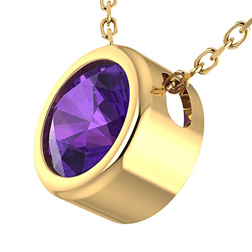 Belinda Jewelz Womens 14K Yellow Gold Round Sparkly 7 Mm Gemstone Bezel Solitaire Classic Chain Gemstone Fine Jewelry Accessory Pendant Necklace, 1.48 Carats African Amethyst, 18 Inch #TOP3