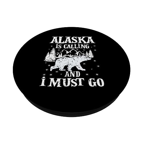 Alaska Is Calling And I Must Go Outdoor Mountains Hiking PopSockets Swappable PopGrip, Black - Image 2
