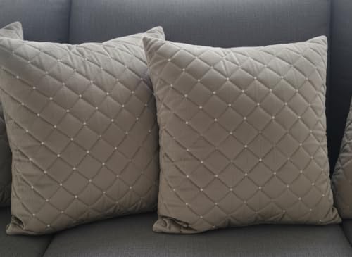 Image of Set of 5 Pcs Cushion Cover 16 x 16 Inches Soft Velvet Fabric Cusion Covers for Sofa Set /Diwan Beds, Color- Cross Mouse Brown, Set of 5 Pcs