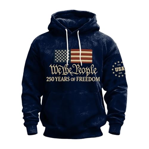 Sweat à capuche patriotique doublé en polaire chaude et douce bleu foncé