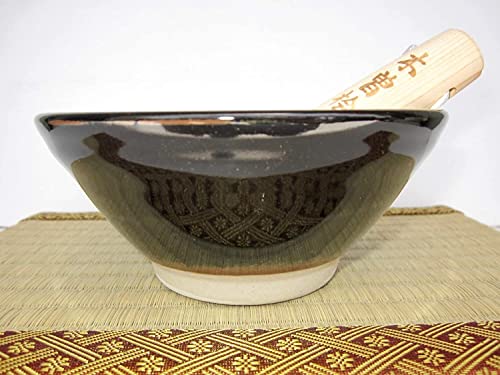 Made In Japan Ripple Ridge Mortar And Pestle Suribachi And Surikogi Set Small 5.91 Inches For Both Right And Left Handed Black Authentic Mino Ware Pottery K81714 #TOP7