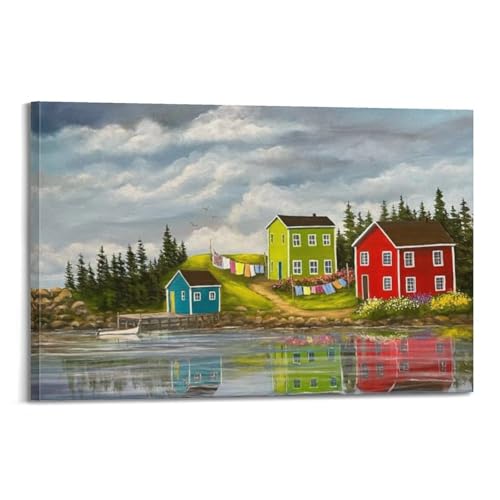 Impression sur toile maisons du lac WIZIGM 40x60 cm