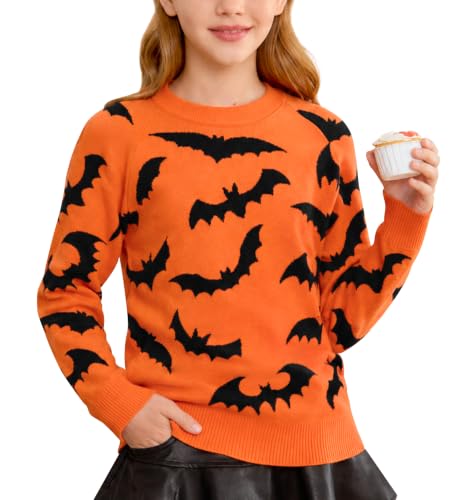 Image of Girls Halloween Pattern Knit Sweater Funny Pullover Y2K 6-14 Years
