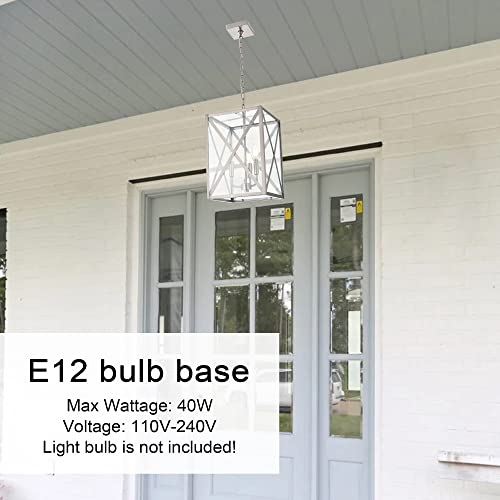 Melucee Outdoor Pendant Lights For Porch, 3-Light Outdoor Chandelier Exterior Hanging Lantern In Stainless Steel Satin Nickel Finish With Clear Glass, Front Door Hallway Porch Lighting #TOP3