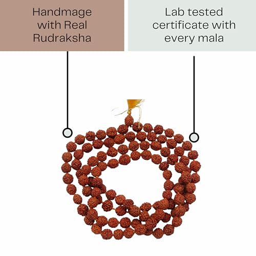 Image of Rudraksha Mala 108 Beads Original | 5 Mukhi Rudraksha | Lab Certified | Panchmukhi Rudraksha | with Certificate | 7-8 mm Beads | Rudraksha Mala Original