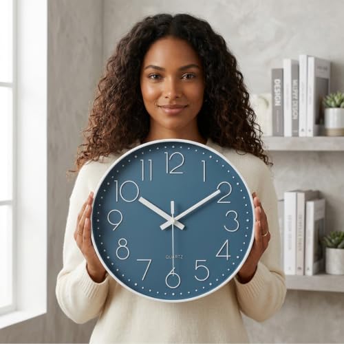 Image of jomparis 10 Inch Cerulean Wall Clock Battery Operated Silent & Non-Ticking Wall Clock Decor for Bathroom Bedroom